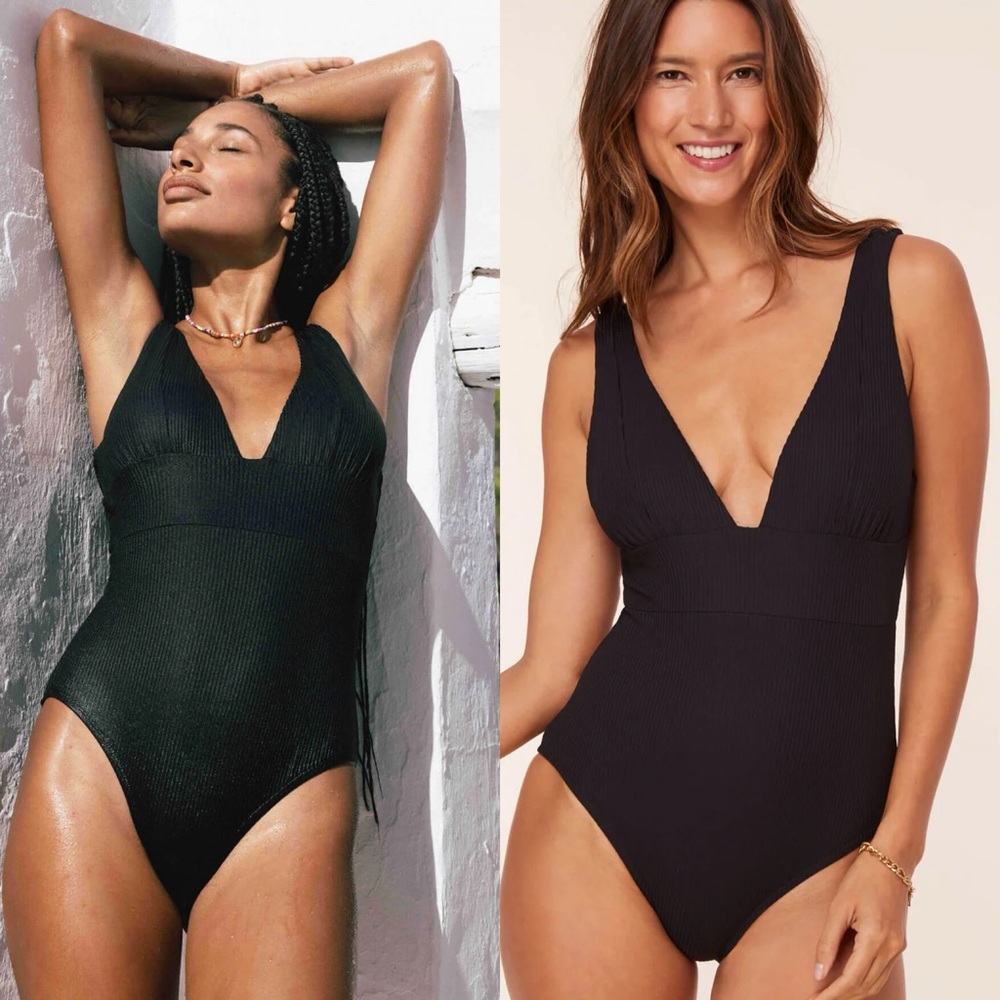 NWT Andie Mykonos Ribbed One Piece Swimsuit Black